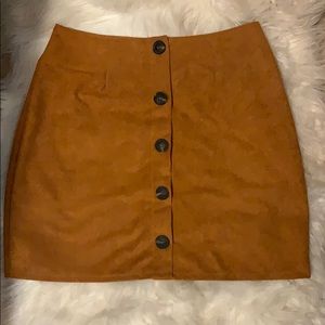Faux suede button up skirt